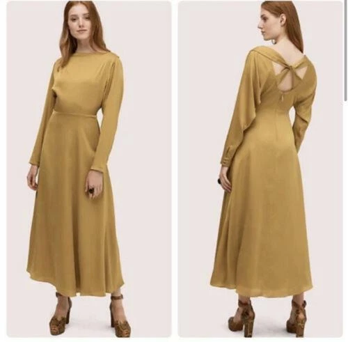 Abito midi nuovo con etichette Kate Spade linea principale uvetta dorata schiena twist 2