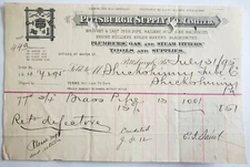 1895 Invoice, Pittsburgh Supply Co., Limited, Plumbers' Tools And Supplies, PA