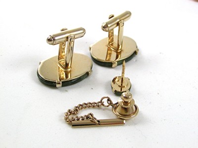 Boutons De Manchette Vintage DANTE - Ton Argent Et Vert - Avec Tie Tac - Modèle 2117 - Occasion