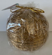 Ribbed Ball Candle 4  Round Gold Brand New Sealed w Ribbon Windward Holidays