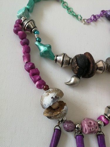 Fashion Necklace Beaded Pendant Chunky Stone Jewelry Brutalist Design Modernist - Picture 9 of 24