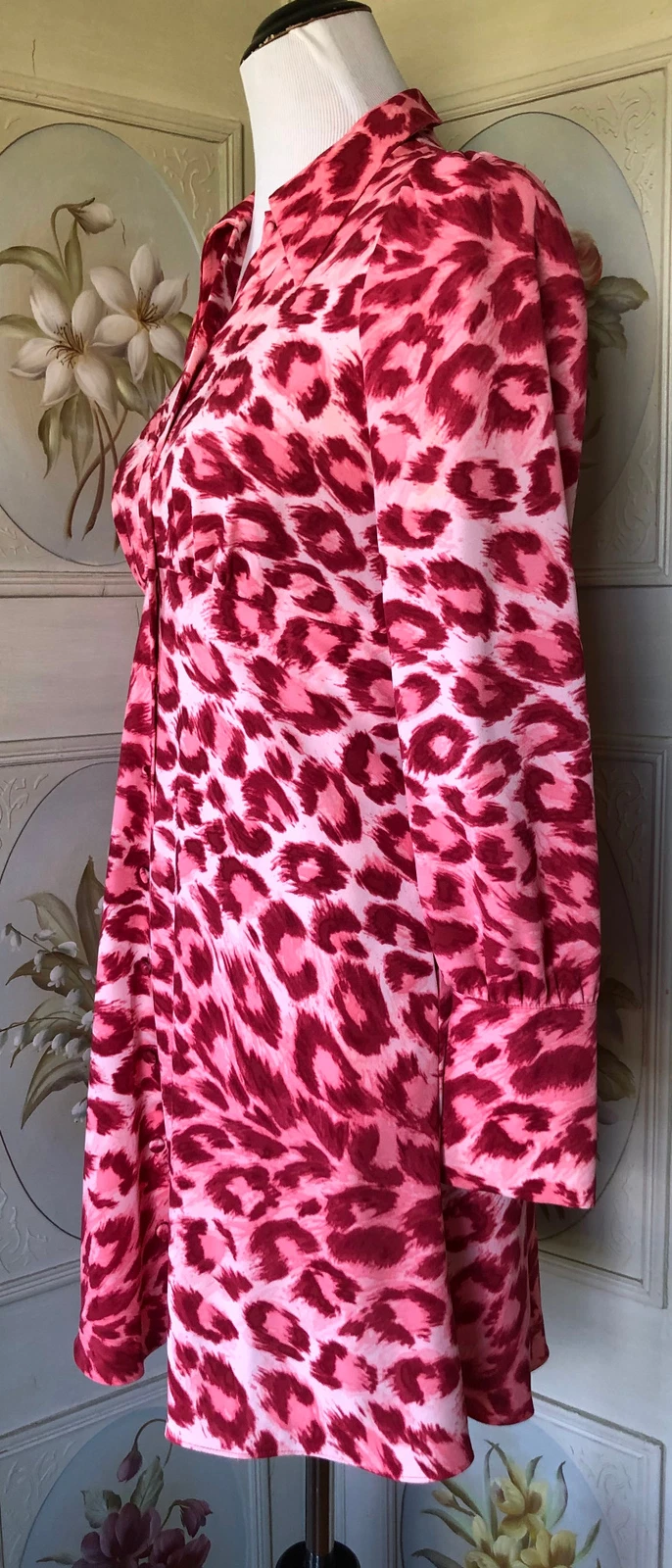 CAMICIA KATE SPADE PANTHERA ABITO ROSA BRILLANTE ROSSO LEOPARDO STAMPA MANICA POET 0 OTTIME CONDIZIONI