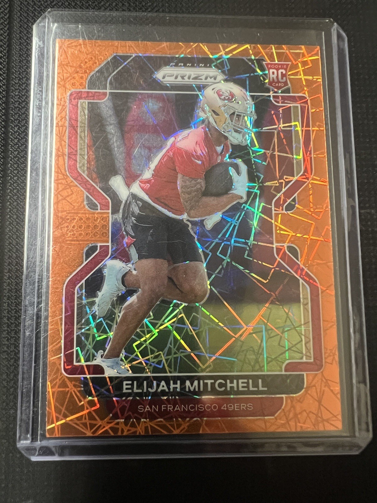 2021 Panini Prizm - Elijah Mitchell Rookie #399 ORANGE Lazer Prizm - 49ers RC