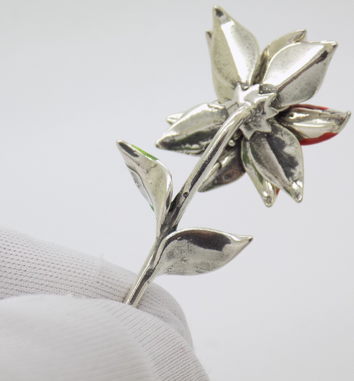 Vintage Italian Handmade Genuine Silver Poinsettia Flower Christmas Decoration