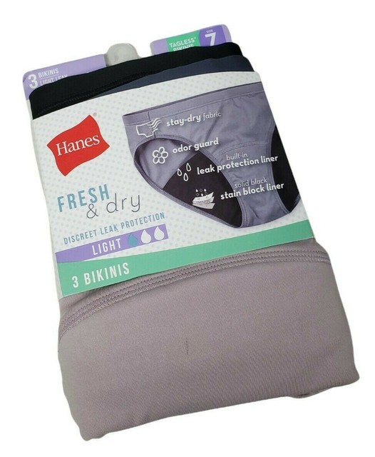 Hanes Womens Bikini Light Leak Protection Underwear Panties 3Pack 7
