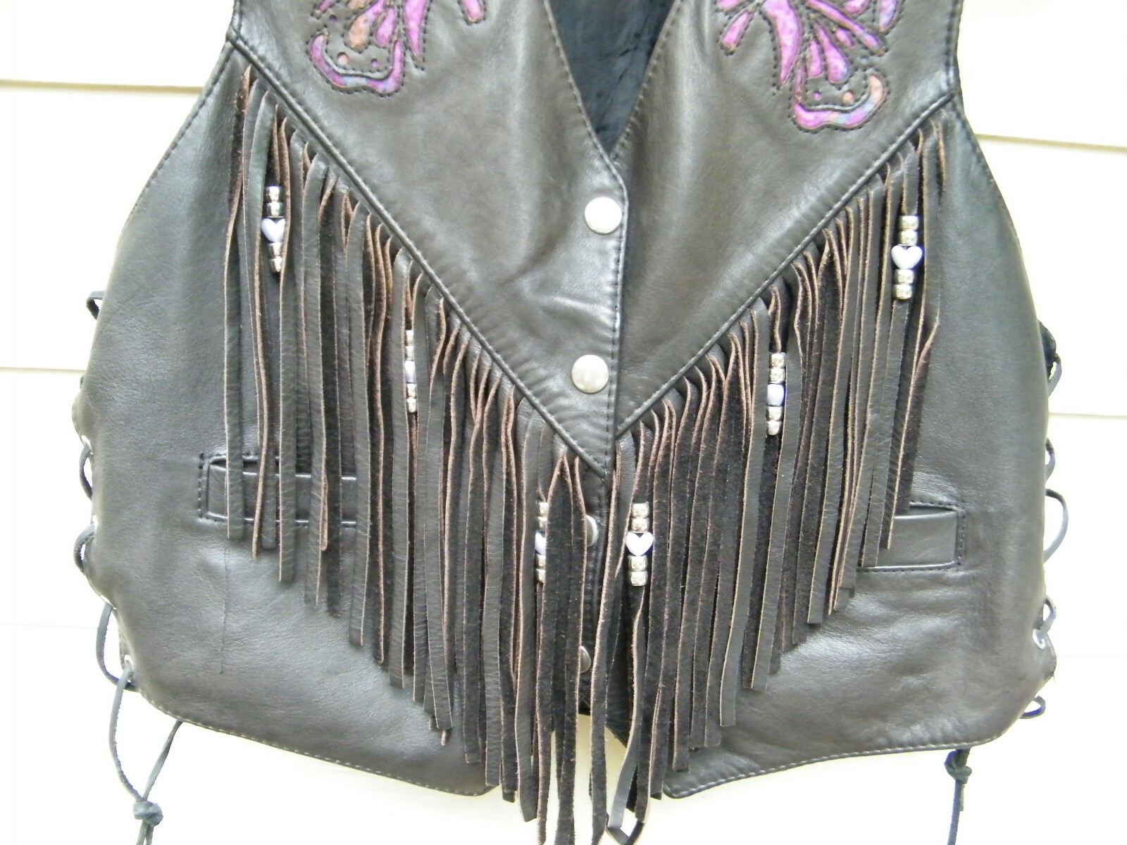 Fox Creek Black & Brown Leather Vest with Butterfly I… Gem