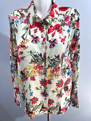 Philosophy Women Medium Top Shirt Blouse Satin Button Cream Pink Floral New NWT
