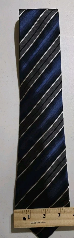 Vintage John Ashford Mens Necktie Blue Black Regimental Stripe Classic Silk EUC  - Image 2 of 3