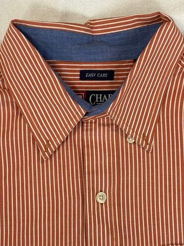 Chaps Shirt Peach White Striped Long Sleeve Button Down Casual Dress Mens Sz XLT - Picture 4 of 8
