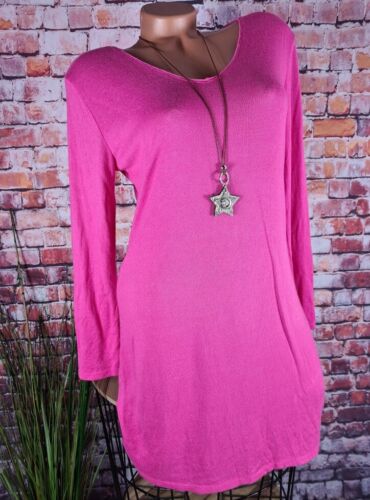 Fine Knit Dress Tunic Long Sweater + Chain Italy Angora Mix PINK 36 38 40 - Picture 1 of 9