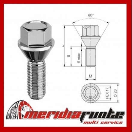 Kit 20 Bulloni Ruota BMW 12x1,5x40mm Conici K17 per Distanziali Serie 1-7