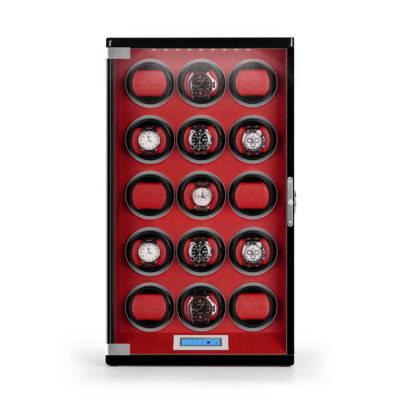 15 Watch Winder Piano Black Wood with Red Leather Interior by Aevitas