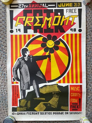 Vintage 1998 Fremont Fair 10th Annual Solstice Parade Poster Art Chantry