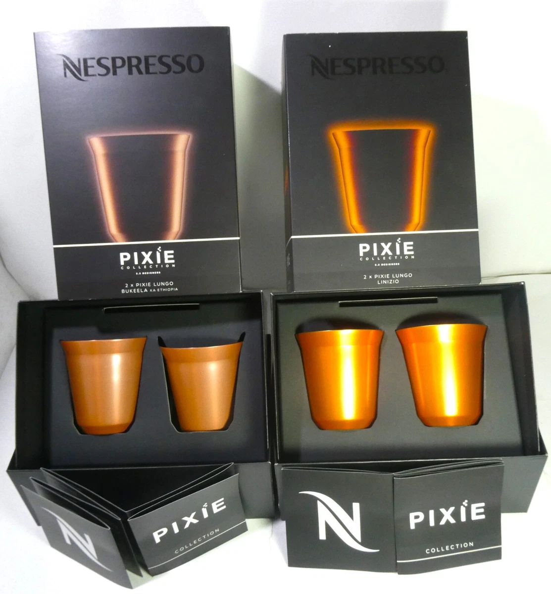 Nespresso Pixie 2 X 2 Lungo Coffee Cups ( Bukeela & Linizio ) in Brand Box  , New