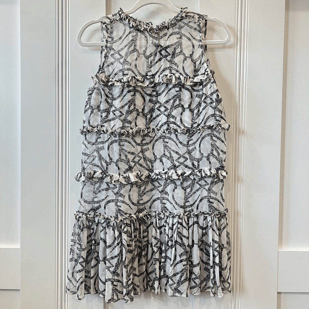 Thomas Wylde Grey Butterfly Print Layered Silk Chiffon Dress