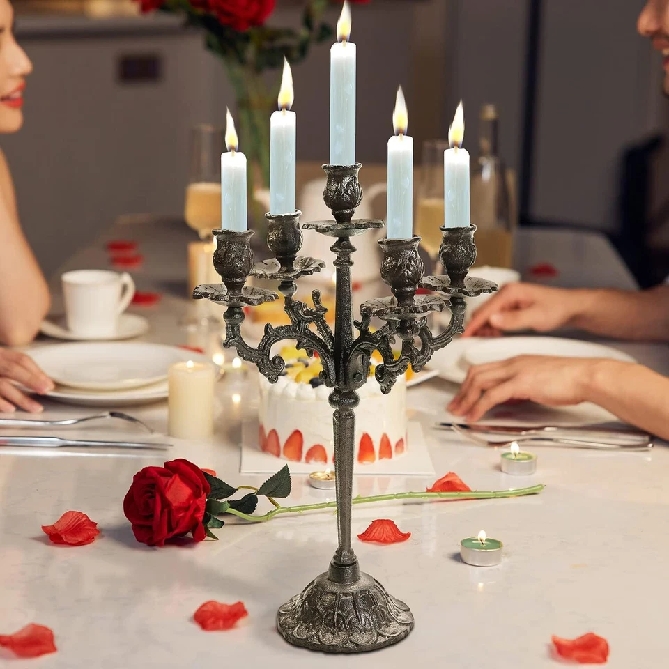 Candelabro de hierro fundido de alta resistencia - Candelabro de 5 brazos de 17 pulgadas de alto - Pilar Foto 4 de 4