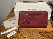NEW BALENCIAGA Red Leather Gold Metallic Edge Hardware Zip Around Wallet 750