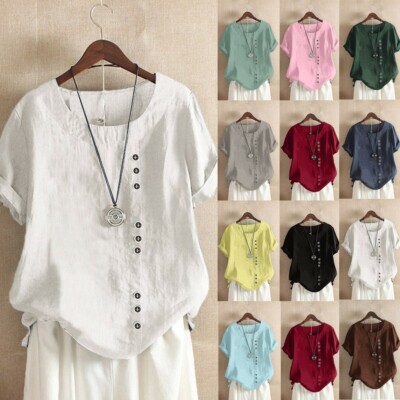 Women Fashion Summer Plain Short Sleeve T-Shirt Top Casual Blouse Tee Shirt Plus