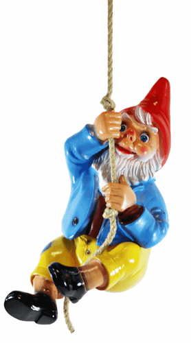 Gartenzwerg Deko Figur Zwerg am Seil hängend kletternd aus Kunststoff H 38 cm - Bild 1 von 6