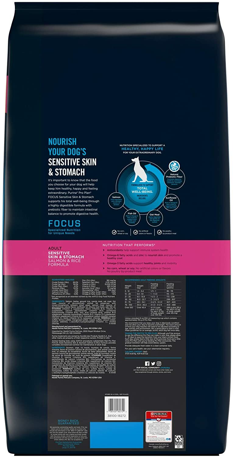 purina pro plan focus adult sensitive skin & stomach salmon & rice formula