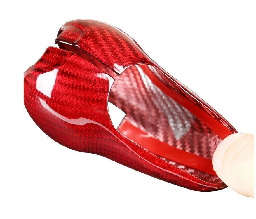 Cubierta de perilla de cambio de marchas de fibra de carbono real roja apta para Porsche 911 718 Cayman Foto 4 de 4