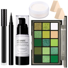 UCANBE Halloween Makeup Kit 15-Color Green Eyeshadow Palette, White Liquid Fou