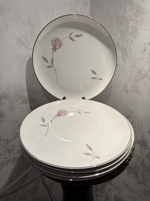 Vintage Mikasa Fine China Primrose 10  Set of 5 Dinner Plates with Platinum Trim