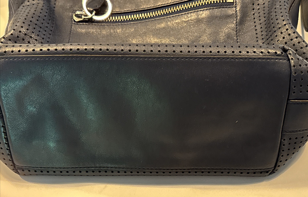 COACH LEGACY Navy Blue & Citrine Tassels Carryall Perforated