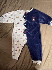 Vintage New Potatoes Baby Sleeper 6M Circus Print Blue 100 Cotton Embroidered