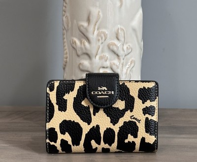 COACH CBT25 Medium Corner Zip Wallet With Leopard Print Refined