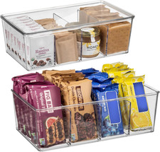 Pantry Organizer Storage Bin with Divider Lid, 2 Pack Storage Bin with Remov