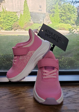 Athletic Works Girls Size 7 Pink Memory Foam Sneakers Hook Loop BNWT
