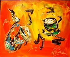 COFFEE SAXOPHONE   Modern Abstract   Original Oil Painting  IMPRESSIONIST
