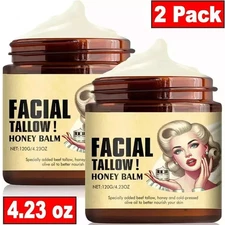 2 x Whipped Beef Tallow and Honey Balm 4oz, Unscented, Grass Fed Grass Finished