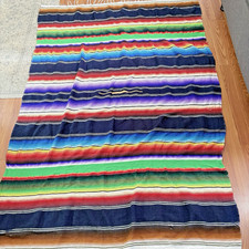 Vintage Mexican Serape Saltillo Blanket Woven Stripes Southwest 52"x 76"