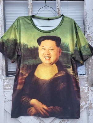 Rare Kim Jong Un/Mona Lisa 5X size T-Shirt Silky Polyester 30''L