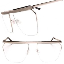 Swag Hip Hop Rapper 80s Classic Retro Oversized Silver Square Clear Lens Glasses