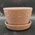 Vintage McCoy  Pottery 4" H  Pink GREEK Key Hobnail Planter Pot Attached Saucer