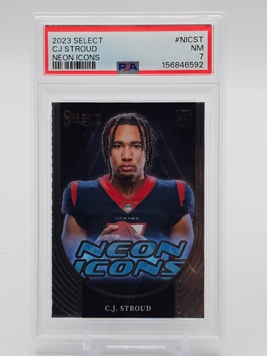 CJ STROUD 2023 PANINI SELECT ROOKIE NEON ICONS RC #NI-CST TEXANS PSA 7 Q0856