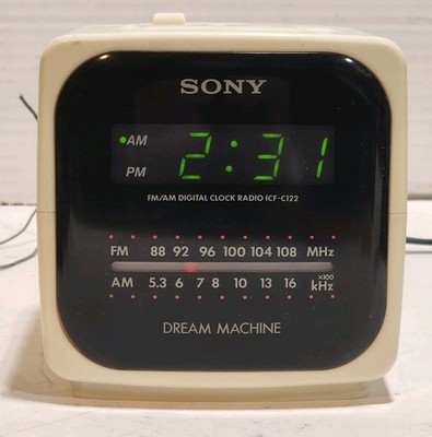 Vintage Sony Dream Machine ICF-C120 AM/FM Clock Radio Cube Green LED - WORKS!
