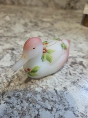 Fenton Burmese Satin Glass Mallard Duck Figurine QVC# C16283 Signed D. Thornton