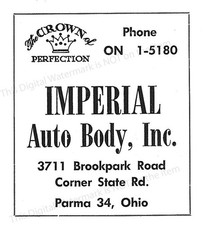 1960 Ad * Imperial Auto Body Inc Brookpark Rd Crown of Perfection Parma Ohio