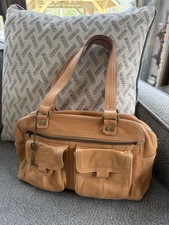 Fossil Leather Shoulder Bag In Camel Color Key Charm Double Handles ID Slot