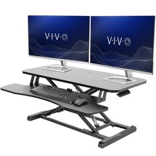 VIVO Black Height Adjustable 36" Standing Desk Monitor Riser, Sit Stand Tabletop