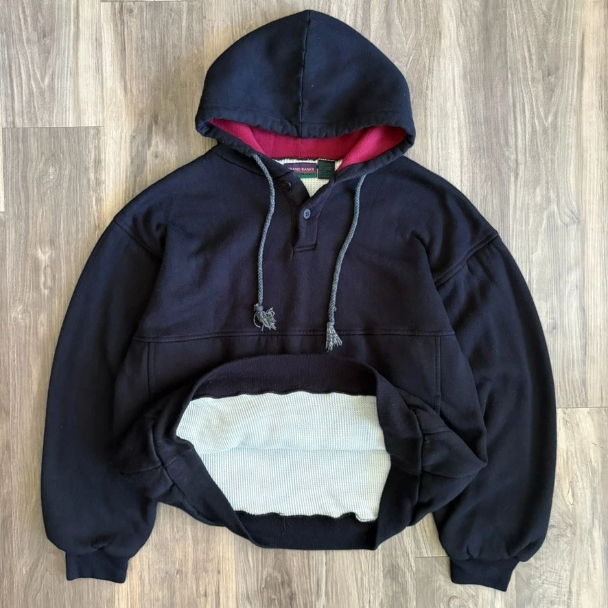 Vintage Thermal Lined Hoodie Men's Size M Boxy Distressed