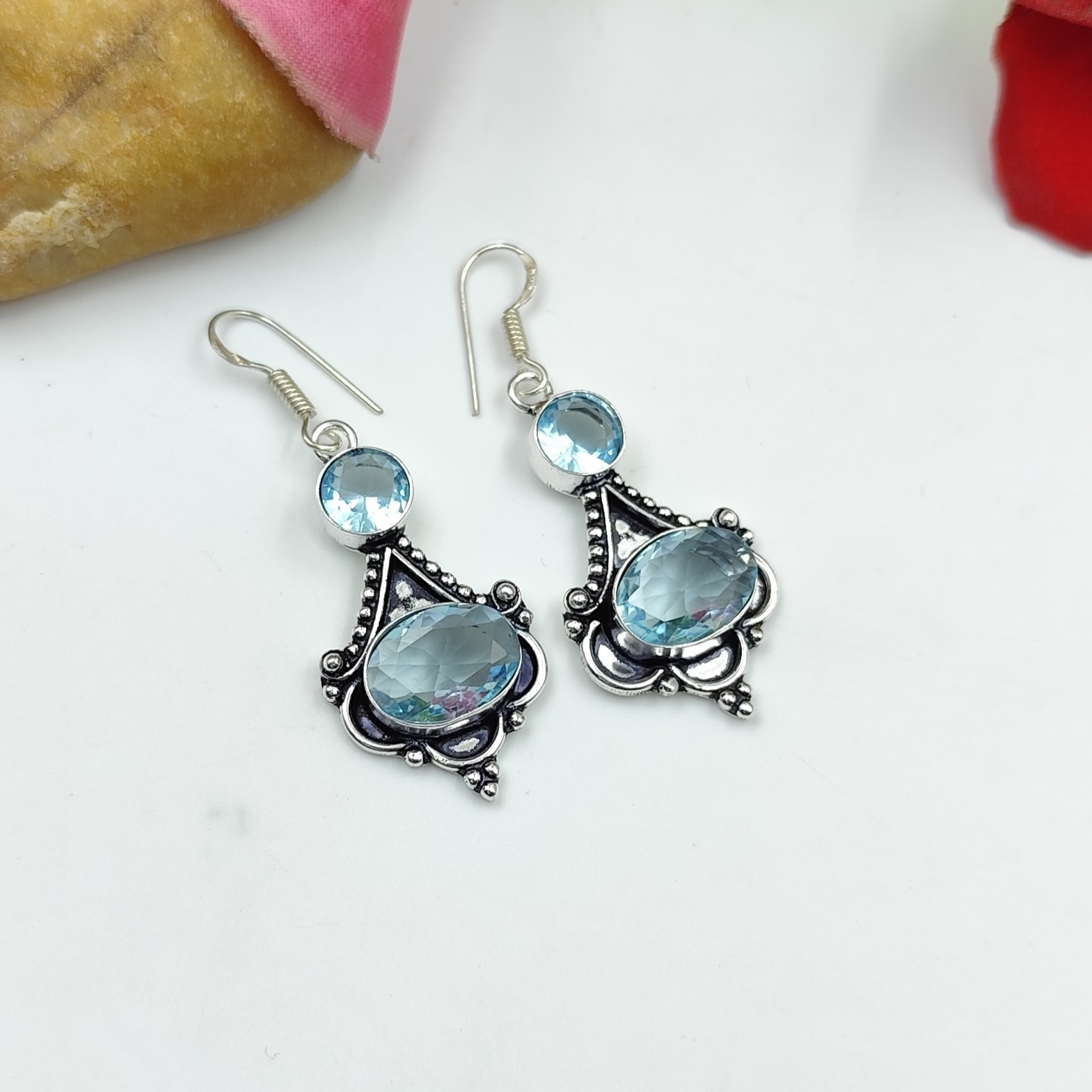 Aquamarine Gemstone Handmade 925 Sterling Silver Jewelry Earring Size-2