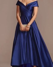 Satin Off the Shoulder Gown with Portrait Collar By Xscape