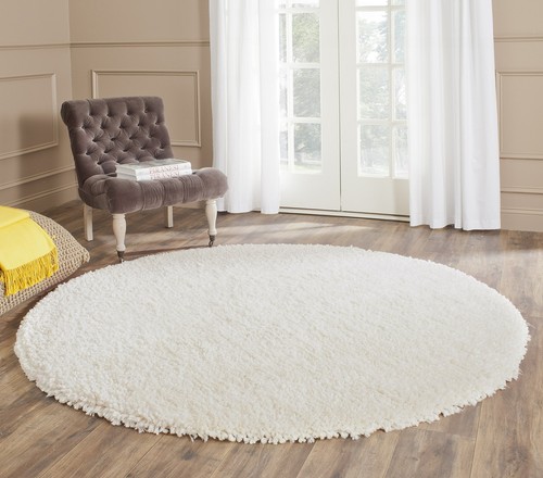 Popcorn Shag Collection 8' Round Ivory SG267A Handmade 1.8-inch Area Rug