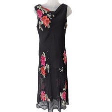 Vintage Evan-Picone Drape Neck Dark Floral Maxi Dress Romantic Goth Fairy Sz 12