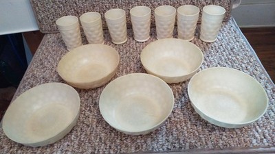 Vntg F&F Mold Die Works Dayton Ohio Bubble Plastic 5 Bowls & 7 Cups Lot White 